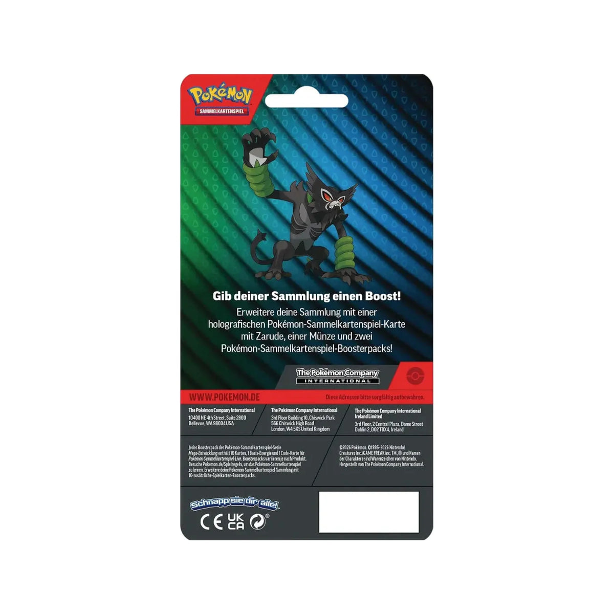 Pokémon 2-Pack Blister Zarude Rückseite der deutschen Verpackung