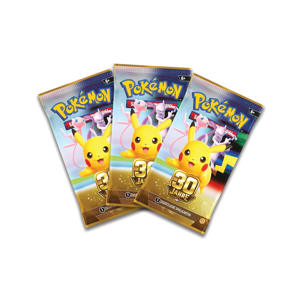 Drei Booster der Erweiterung 30 Jahre mit Pikachu