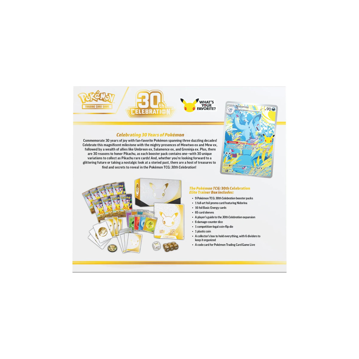 Pokémon 30th Celebration Elite Trainer Box Rückseite mit Inhalt