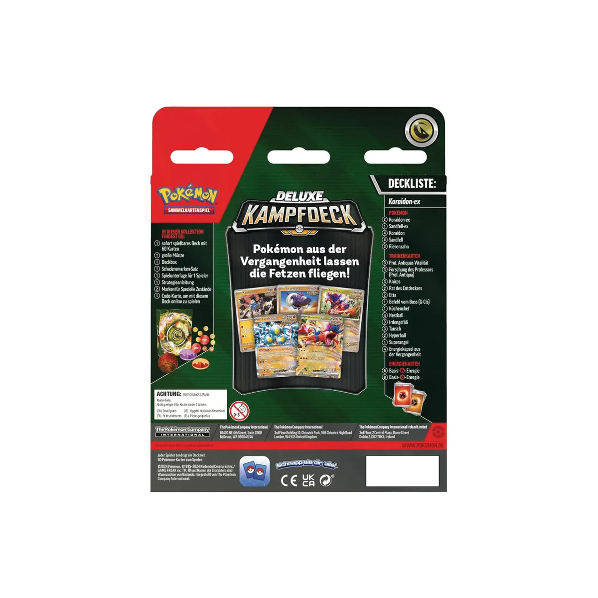 Pokémon Deluxe-Kampfdeck Koraidon-ex Rückseite mit Deckliste