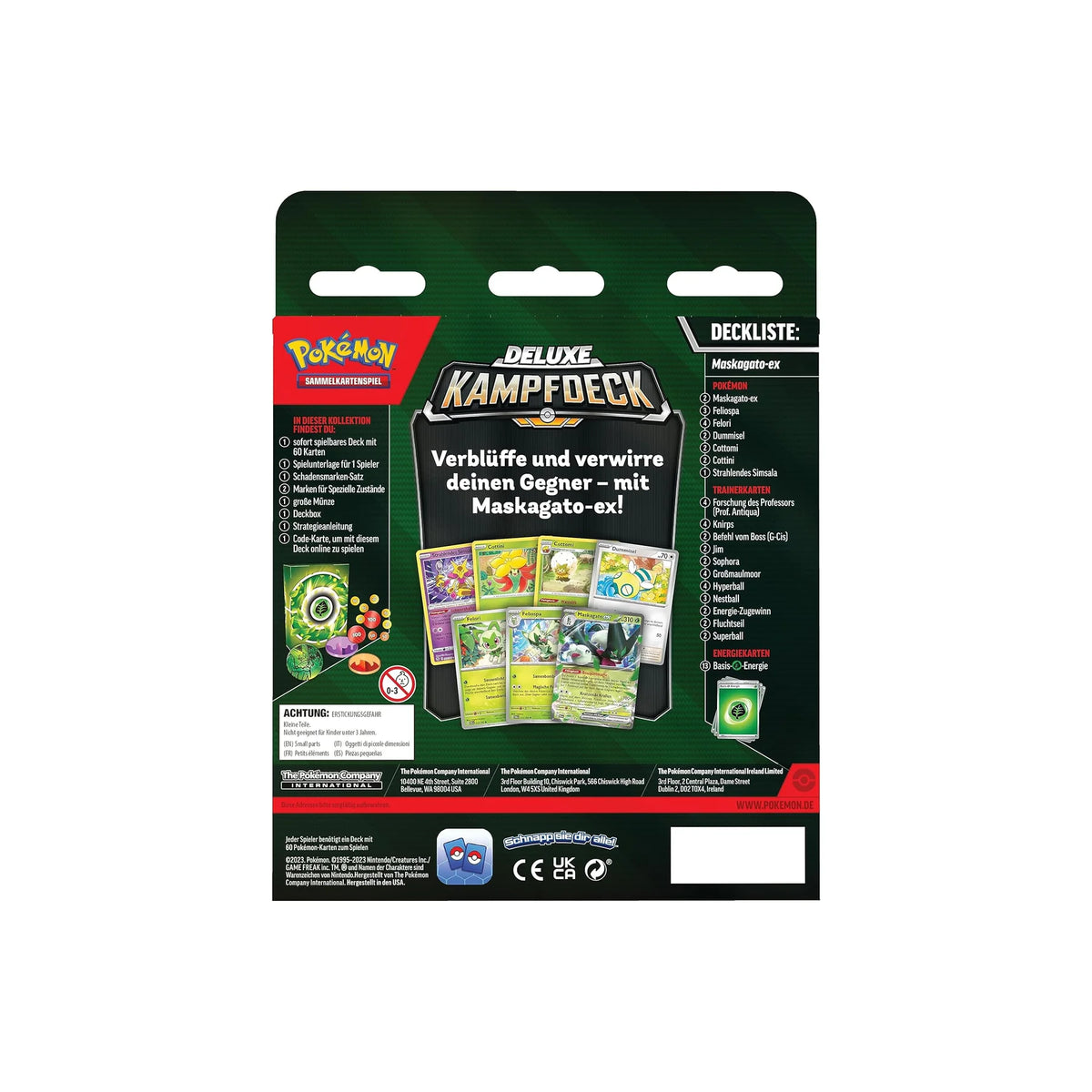 Pokémon Deluxe-Kampfdeck Maskagato-ex Rückseite mit Deckliste