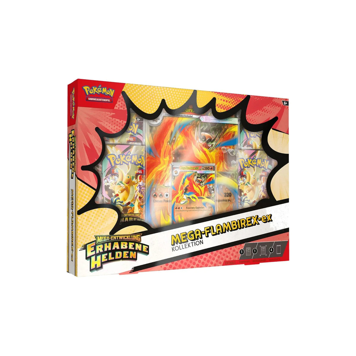 Pokémon Erhabene Helden Mega-Flambirex-ex Kollektion – Box von der Seite
