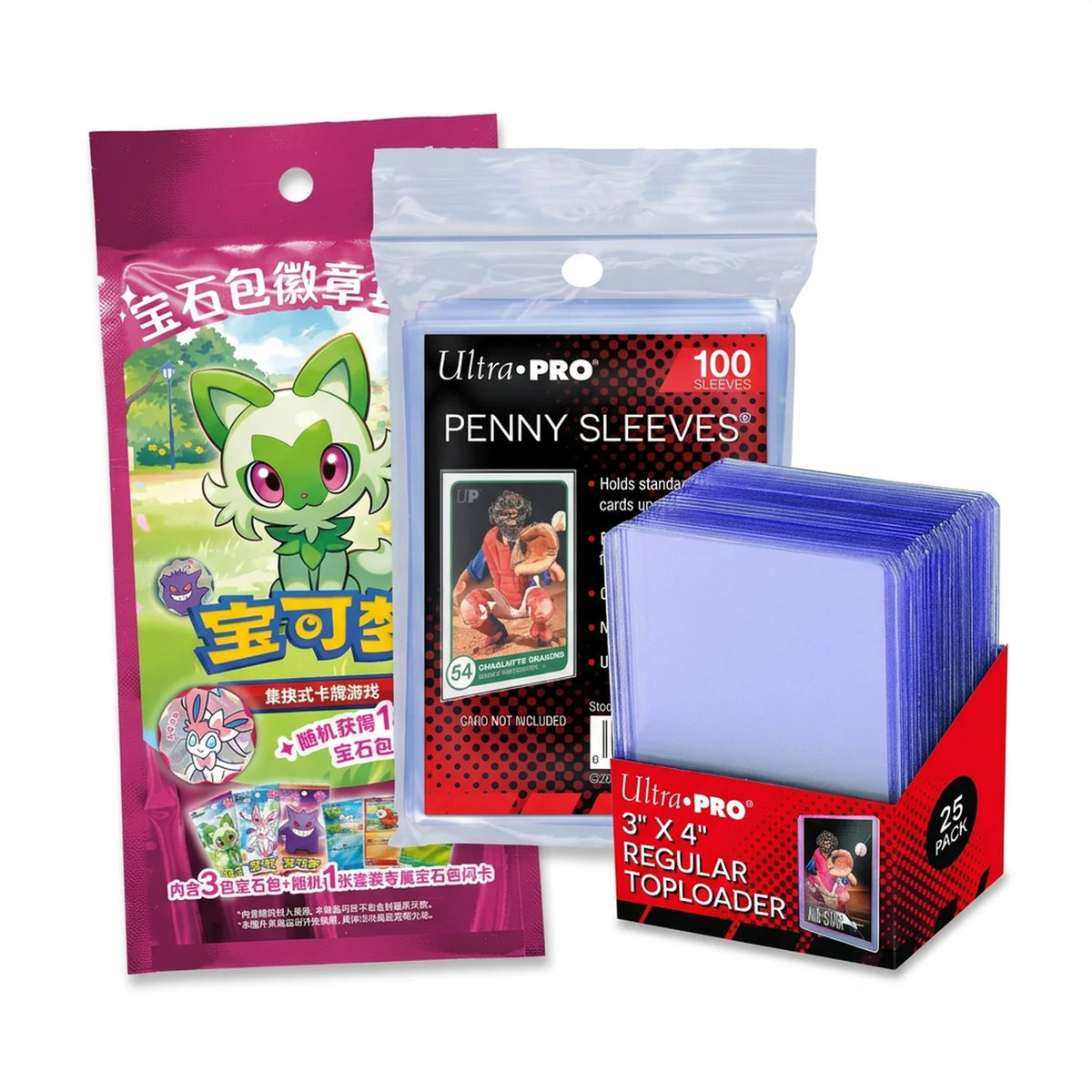 Pokémon Badge Set mit Sleeves und Toploadern