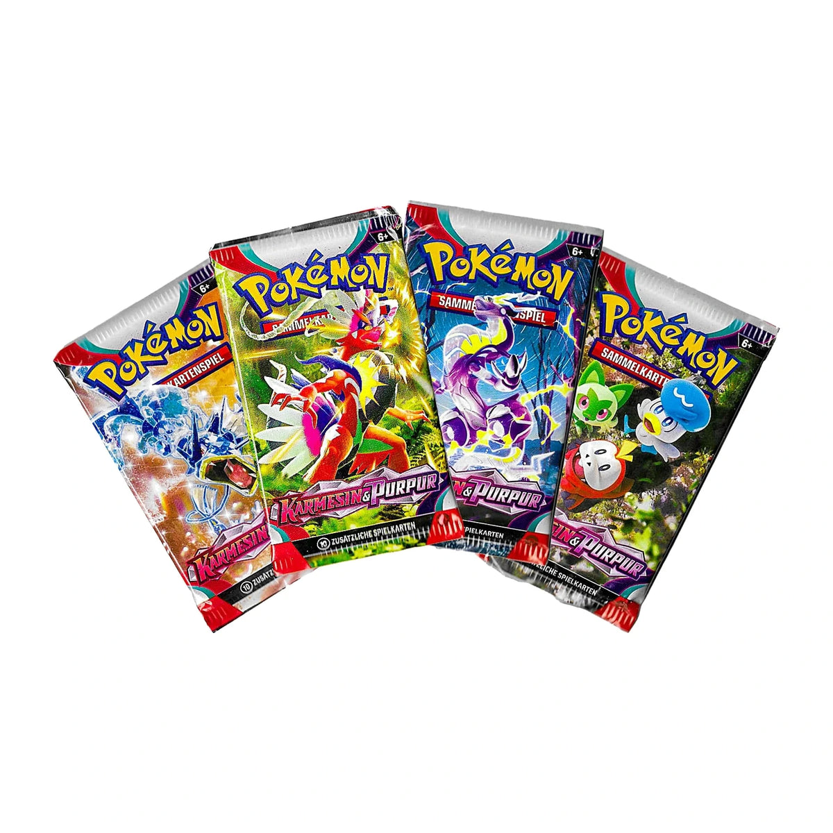 Pokémon Karmesin & Purpur Booster – alle vier Motive
