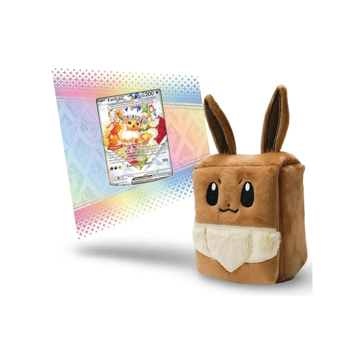 Evoli-ex-Promokarte und Plüsch-Deckbox der Kollektion