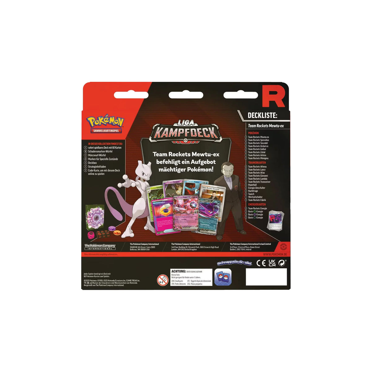 Pokémon Liga-Kampfdeck Team Rockets Mewtu-ex Rückseite mit Deckliste