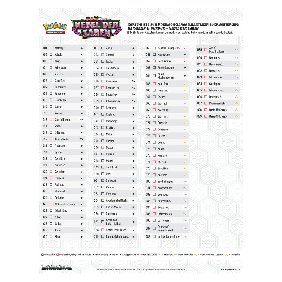 Pokémon Nebel der Sagen Kartenliste
